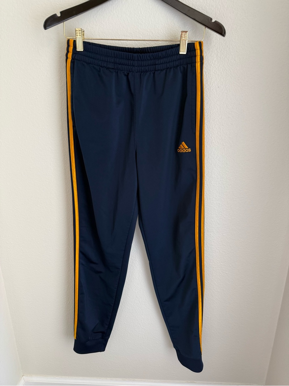 Vintage adidas Navy Joggers with Yellow Side Stripes